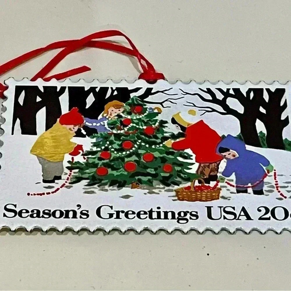 Hallmark Holiday vintage Ornaments U.S Christmas stamps, with display stand - Picture 4 of 4